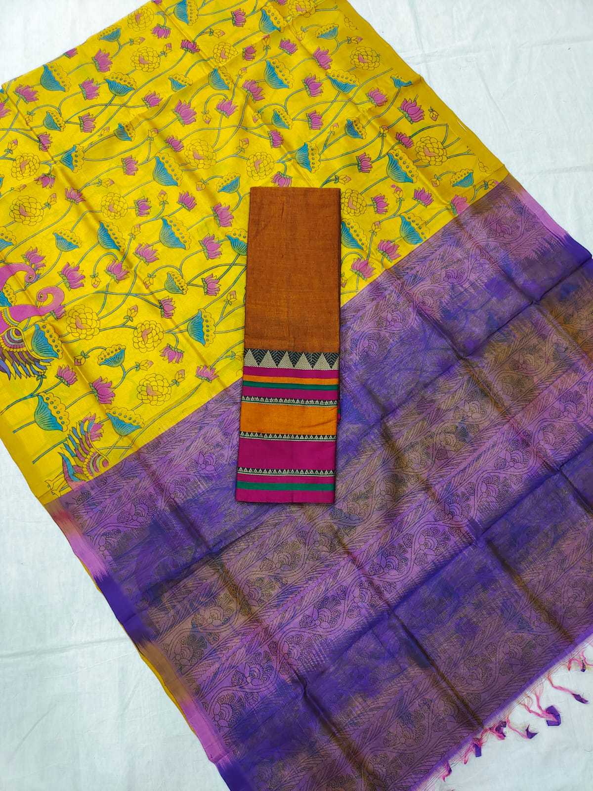 Mangalgiri pattu printed voni, plain cotton lehenga sets