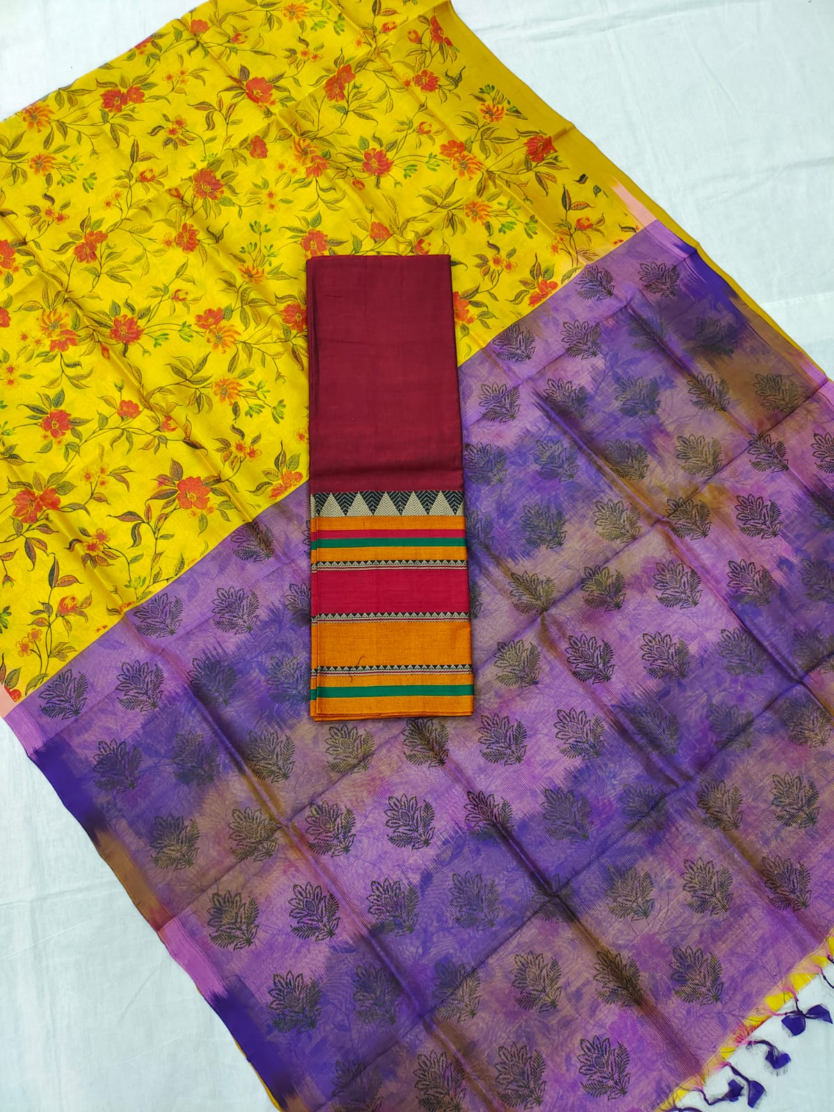 Mangalgiri pattu printed voni, plain cotton lehenga sets