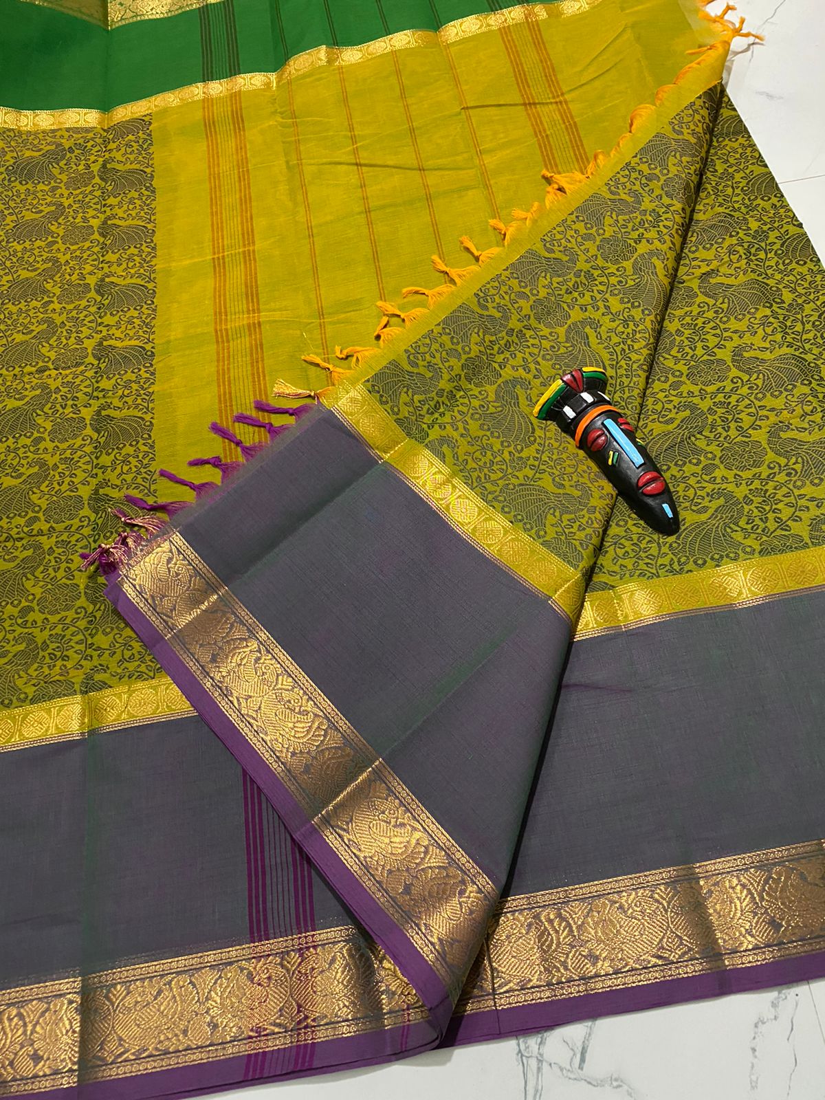 Teal green and purple vanasingaram cotton saree