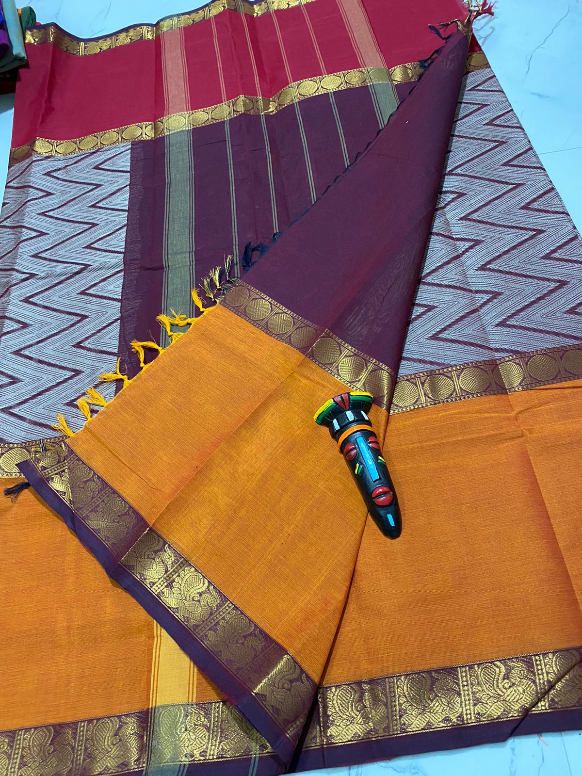 Vanasingaram mubagam zigzag design pure cotton saree - Vannamayil Fashions