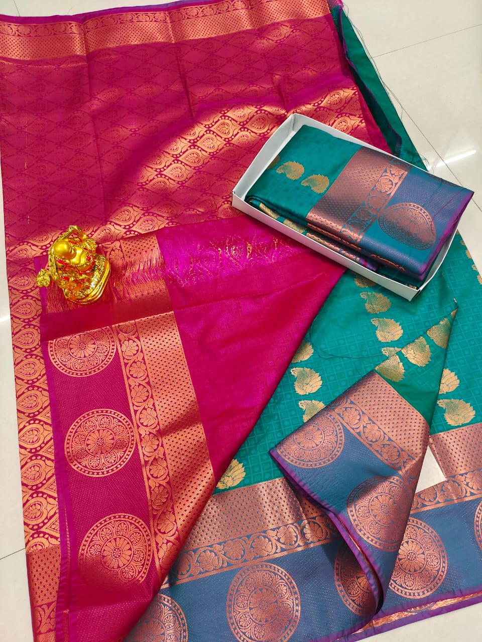 Copper thoranam designed saree - Vannamayil Fashions