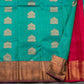 Kanchipuram handloom pure silk turquoise blue and rani pink colour saree