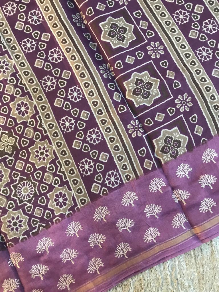 Ajrakh prints kolkata chanderi silk saree
