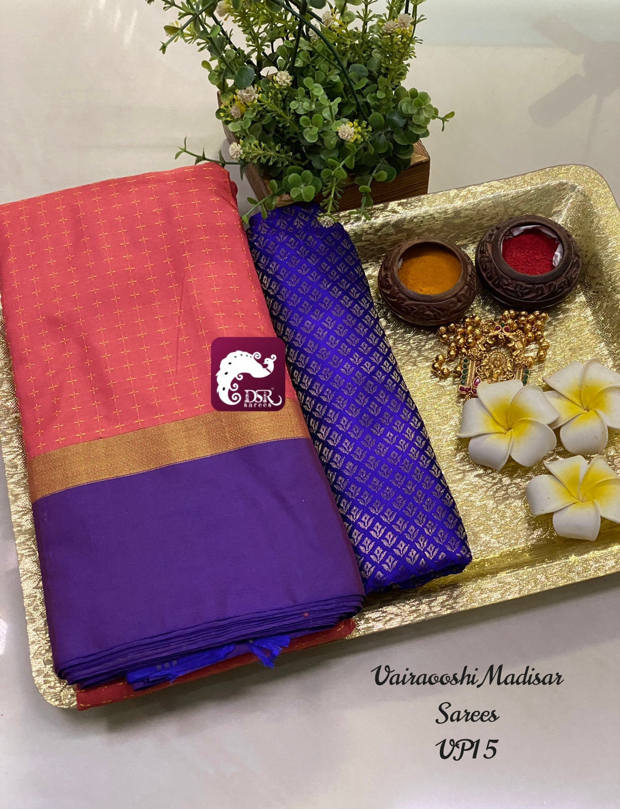 Arani Semi Silk Saree - Berry Blue with Dark Pink - Vaarana.com