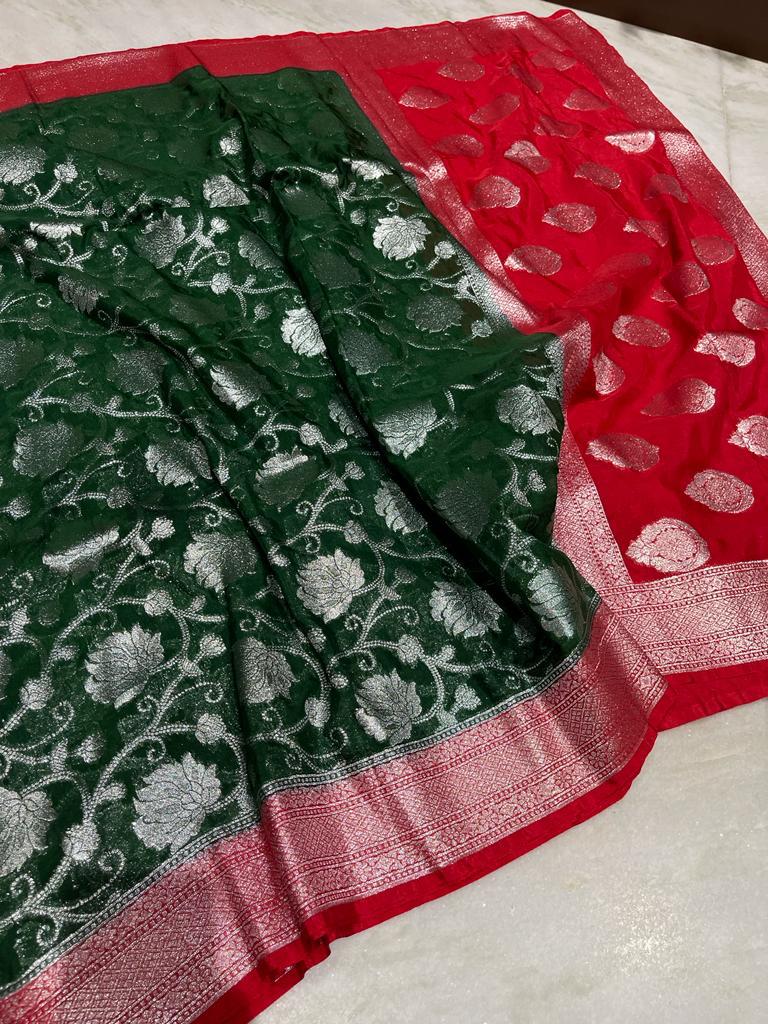 Banarasi handloom katan dyeable saree - Vannamayil Fashions