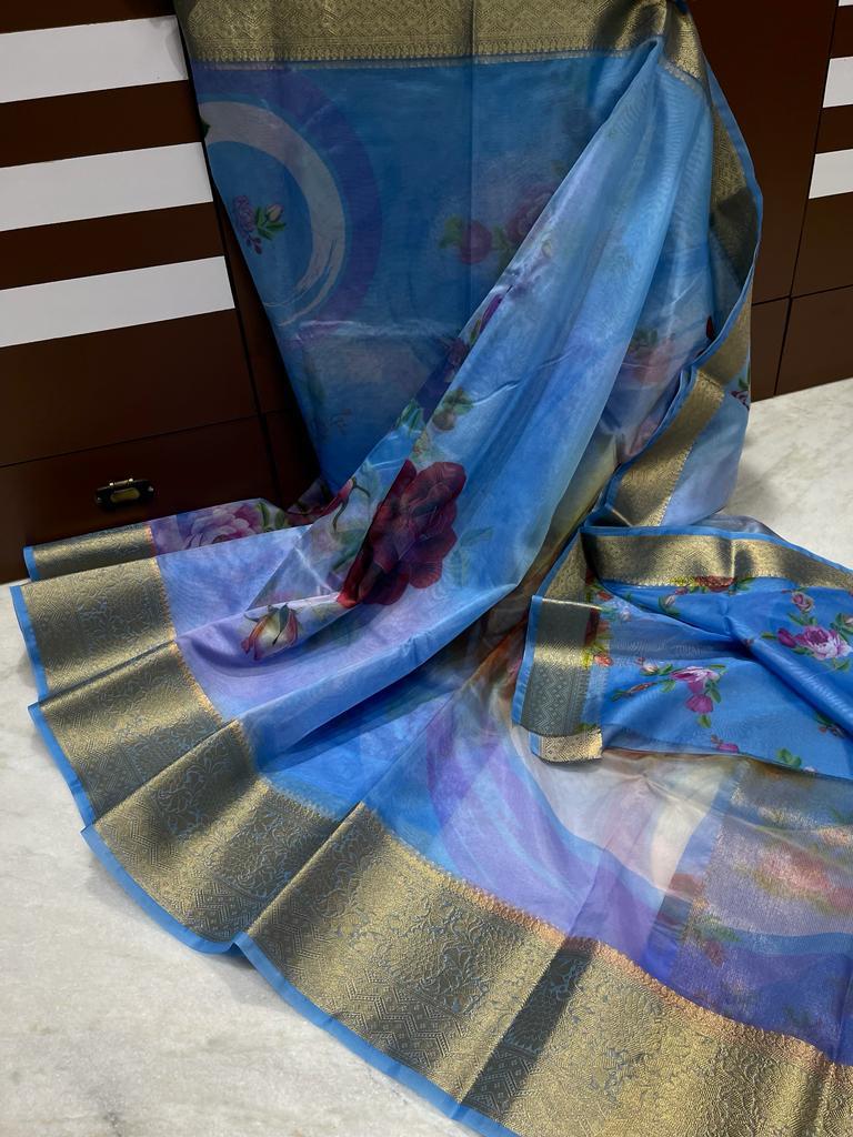 Banarasi kora organza digital print saree