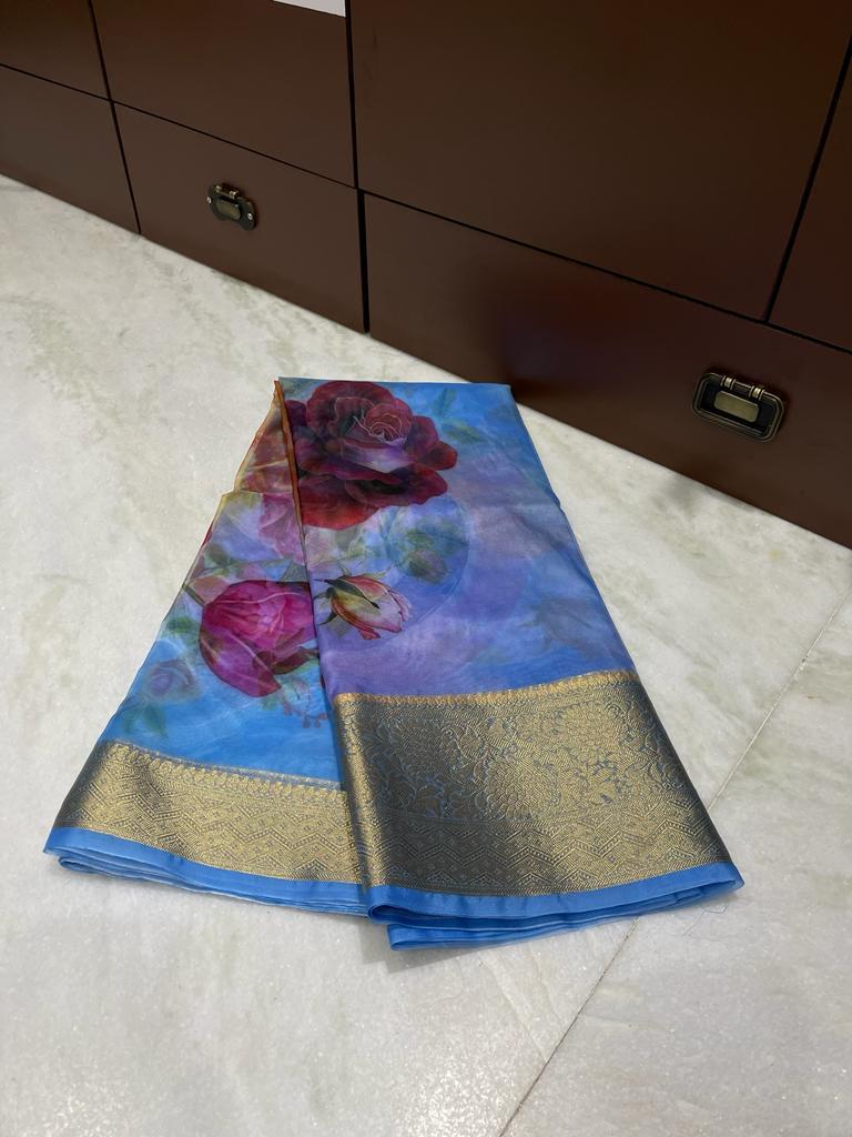 Banarasi kora organza digital print saree