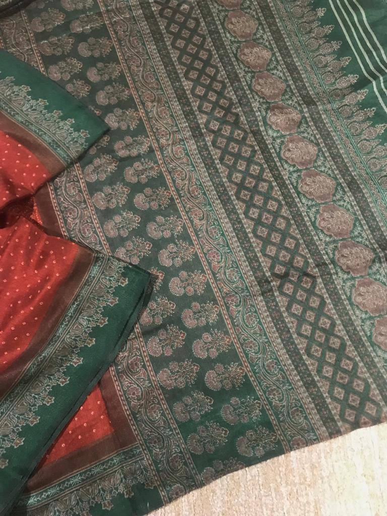 Bandhani printed smooth linen mix spun silk saree