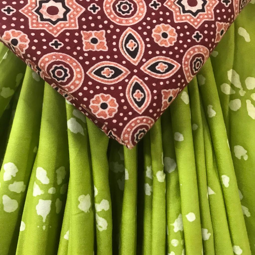 Batik printed rayon cotton customized saree