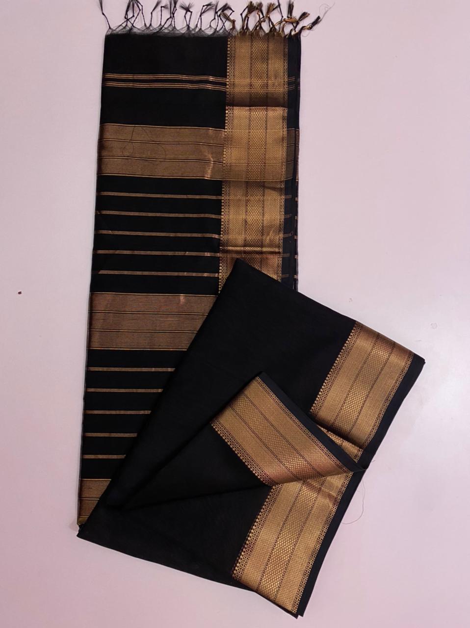 Black maheshwari handloom saree