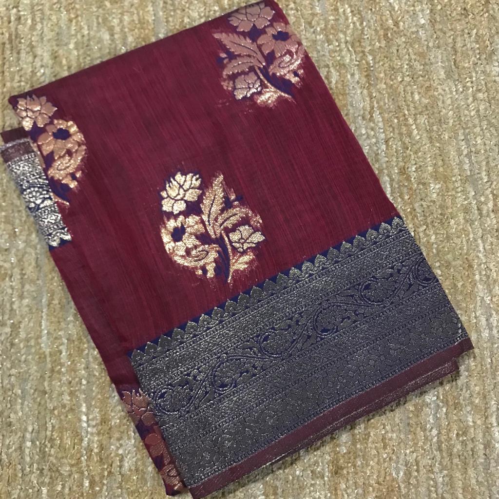 Chanderi banarasi silk with intricate kanchi border saree - Vannamayil Fashions
