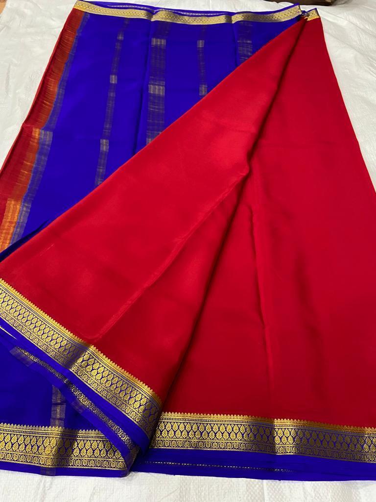Contrast color pure mysore silk saree