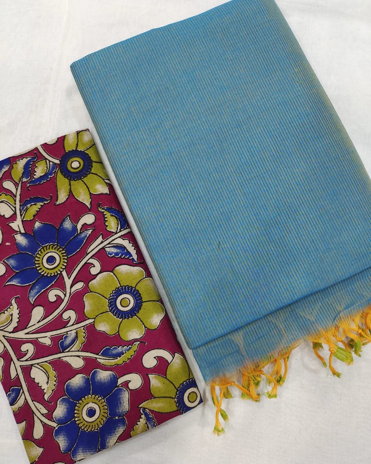 Cotton beautiful plain double blouse saree - Vannamayil Fashions