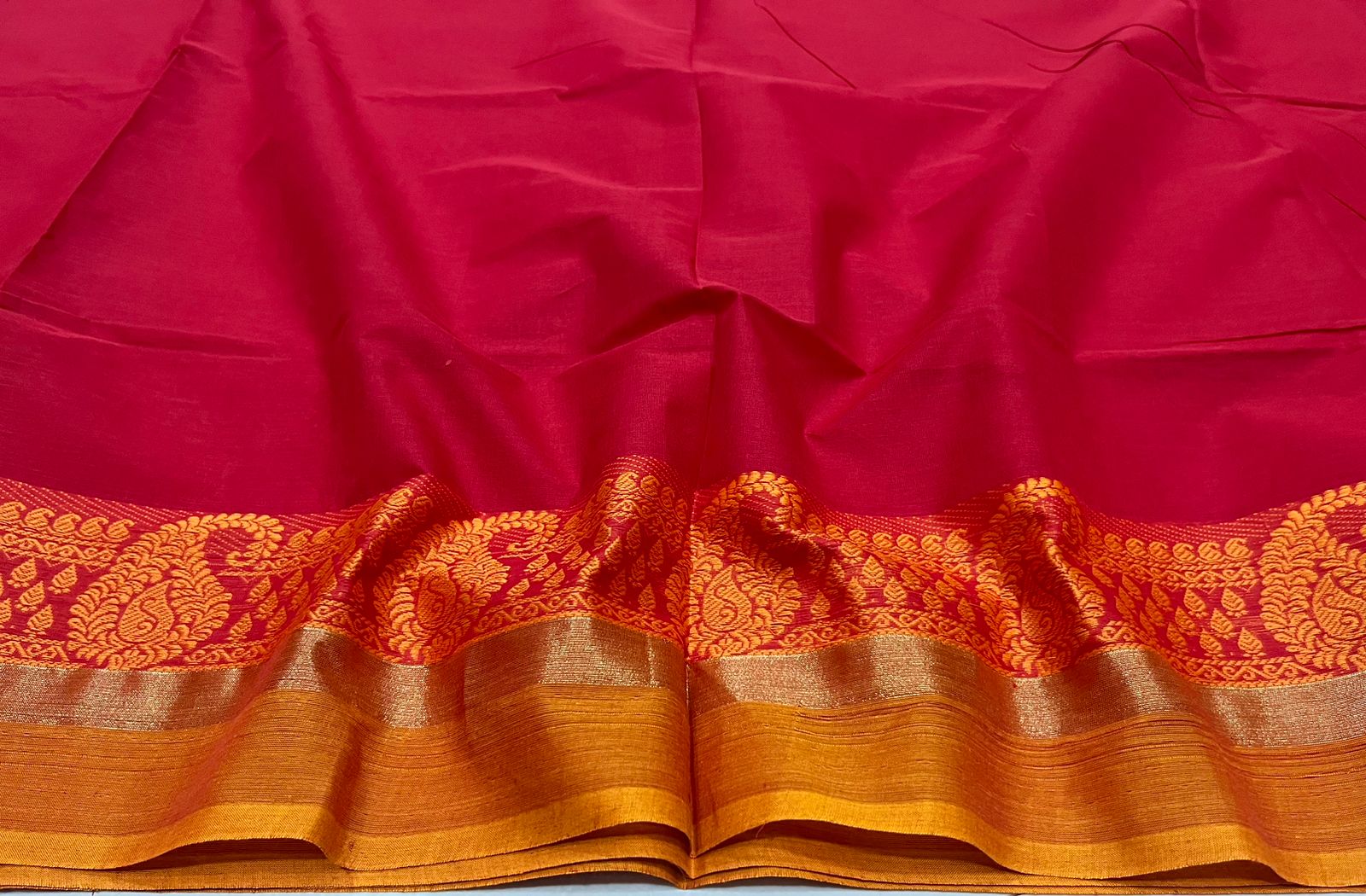 Deep blue plain design mysore silk saree, contrast intricate zari border &  pallu of zari stripes