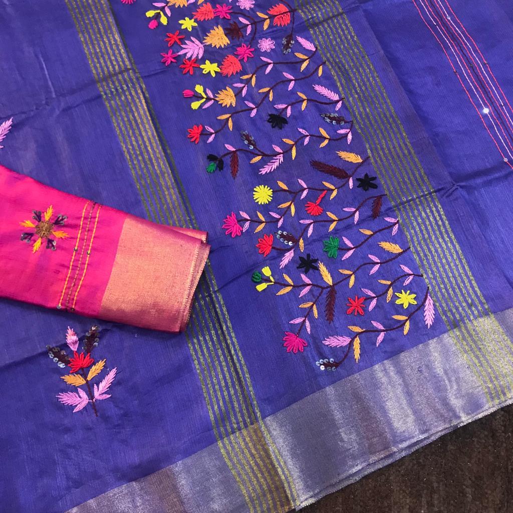 Customized soft purely handwoven bhagalpuri tussar silk saree - Vannamayil Fashions