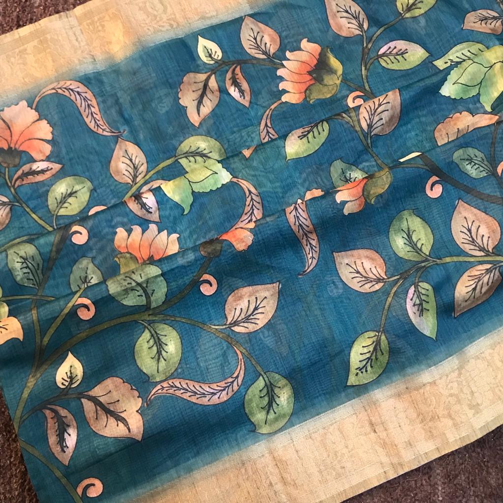 Digital kalamkari printed chanderi silk saree - Vannamayil Fashions