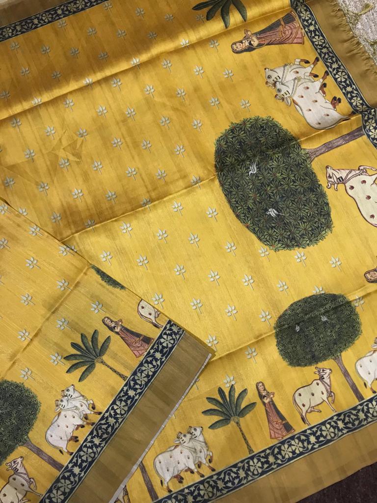 Digital pichuwai printed matka tussar silk saree