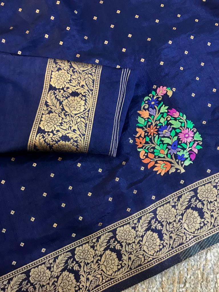 Dupion banarasi silk meenakari work saree