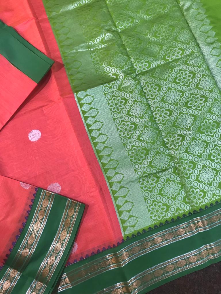 Handloom korvai pattern silk cotton saree