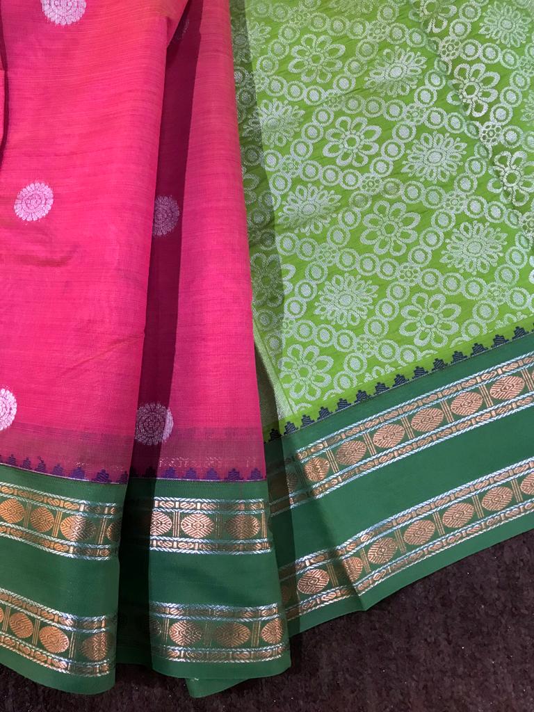 Handloom korvai pattern silk cotton saree