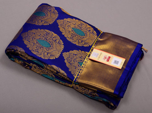 Handloom pure silk kanchipuram saree in blue colour saree