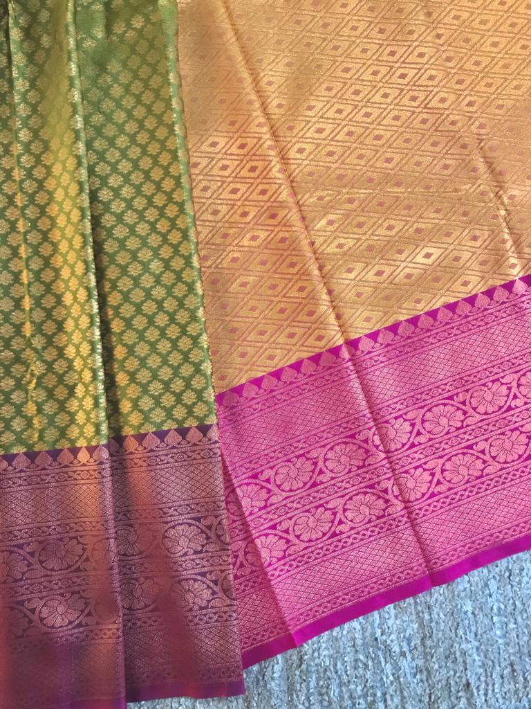 Handwoven brocade silk long zari border saree