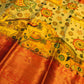 Heavy golden zari banarasi silk kalamkari print saree