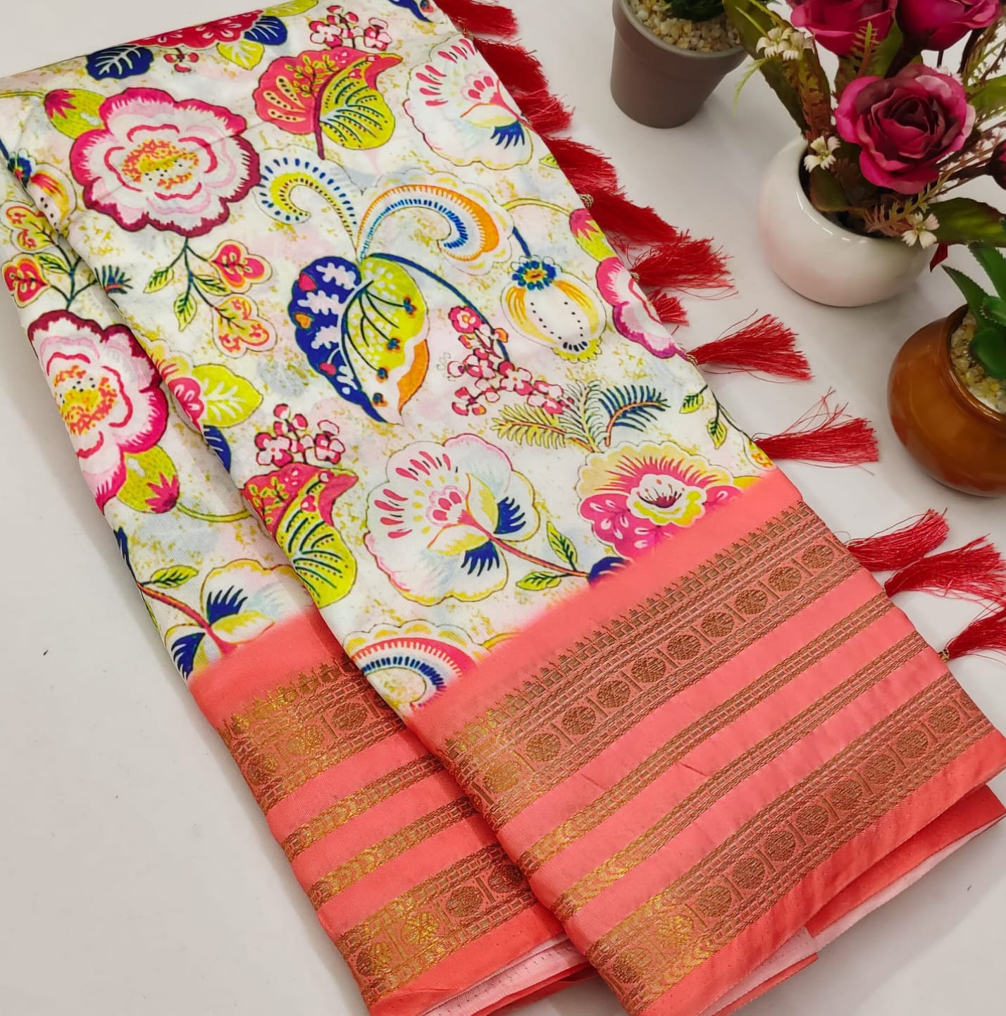 Kamadenu soft silk kalamkari handpicked print saree