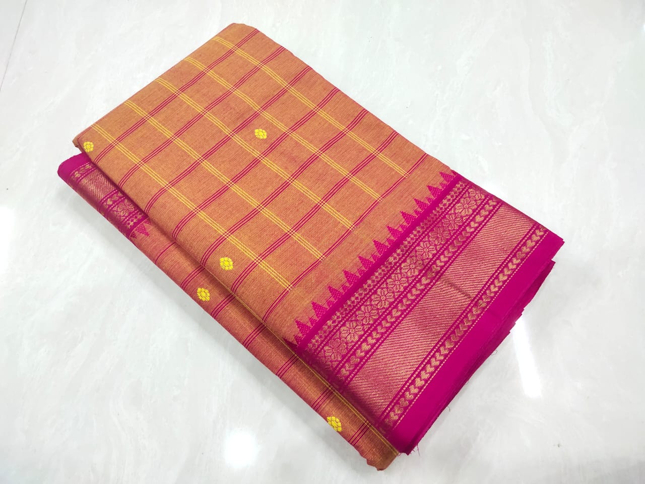 Kanchi cotton double side zari border work saree
