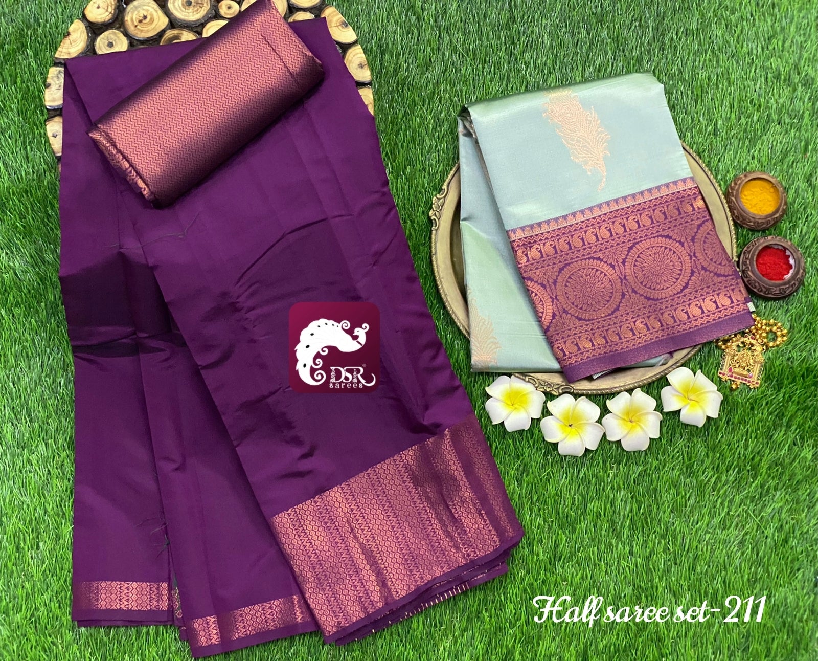 Kanchi semi-silk half saree material set