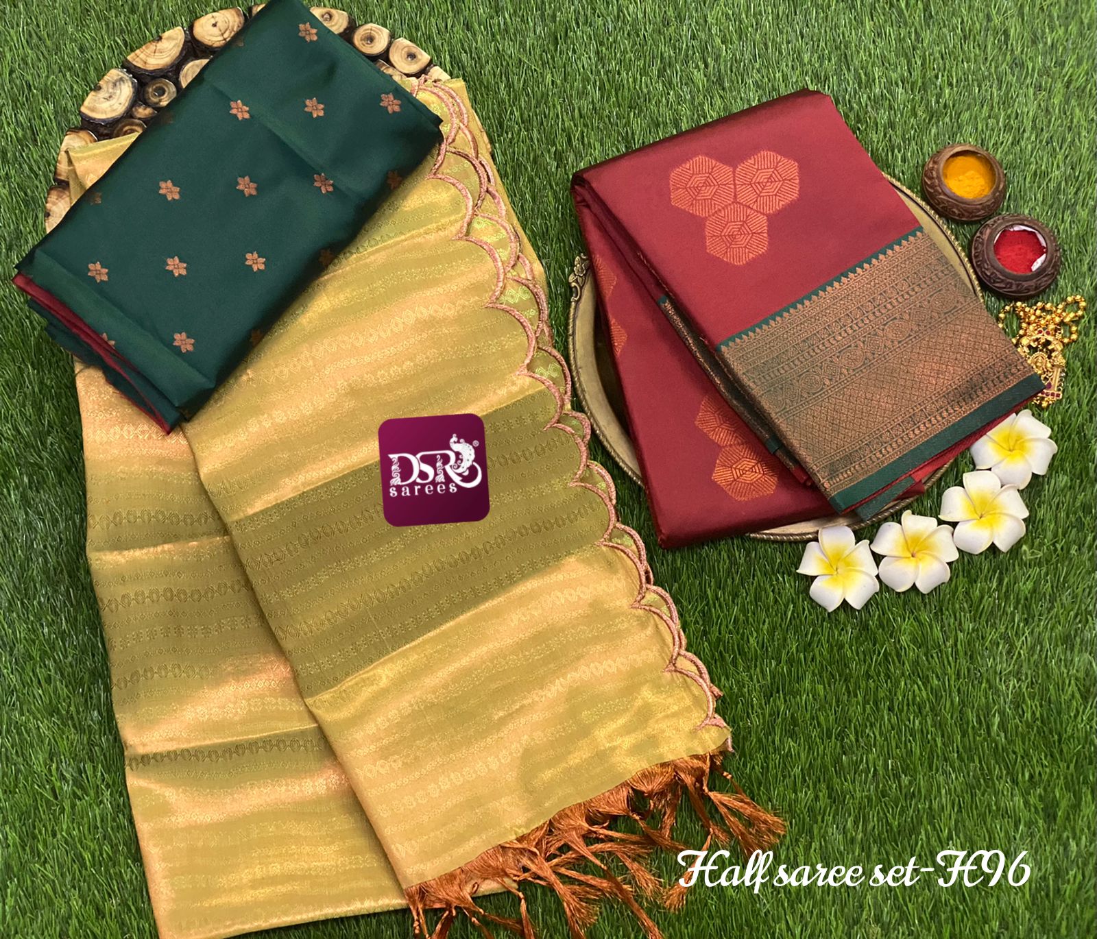 Kanchi semi silk type half sarees sets - unstitched