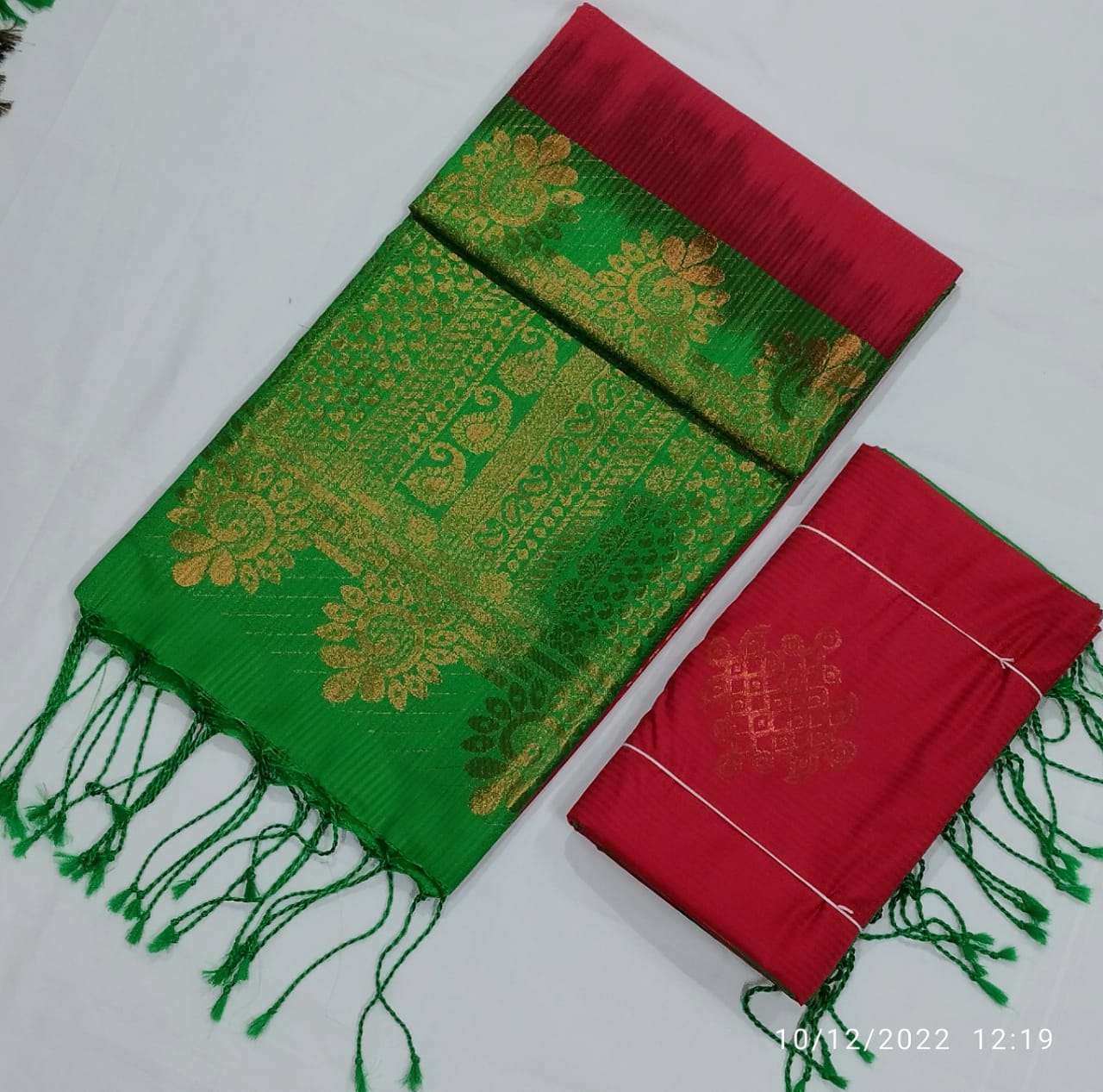 Kanchi style semi soft silk traditional kolam designed saree