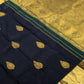 Kanchipuram pure silk black with green color saree