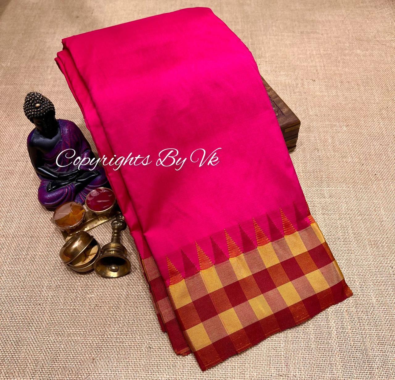 Kanjivaram semi silk checked border saree