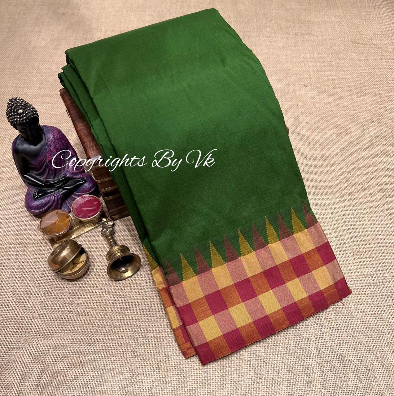 Kanjivaram semi silk checked border saree