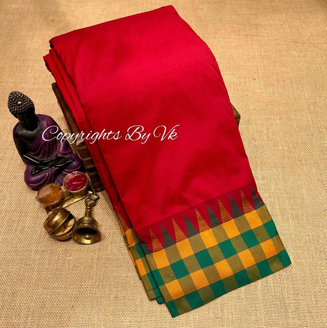 Pastel Green Kanjivaram Silk Saree With Checks Pattern | Singhania's