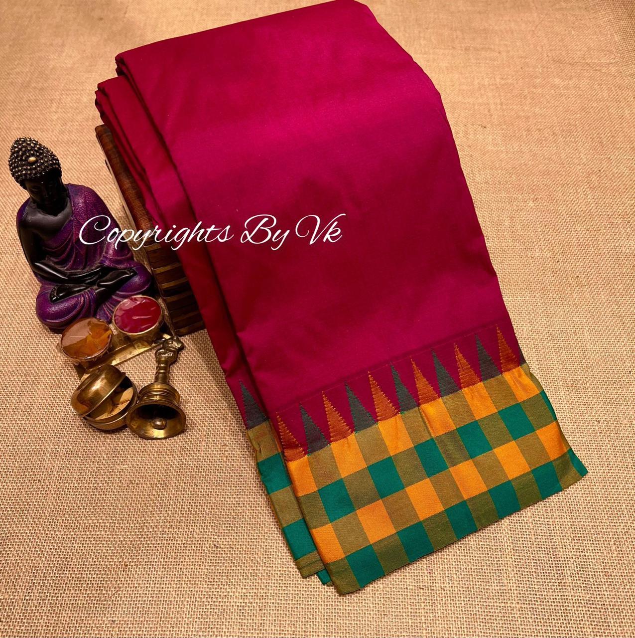 Kanjivaram semi silk checked border saree