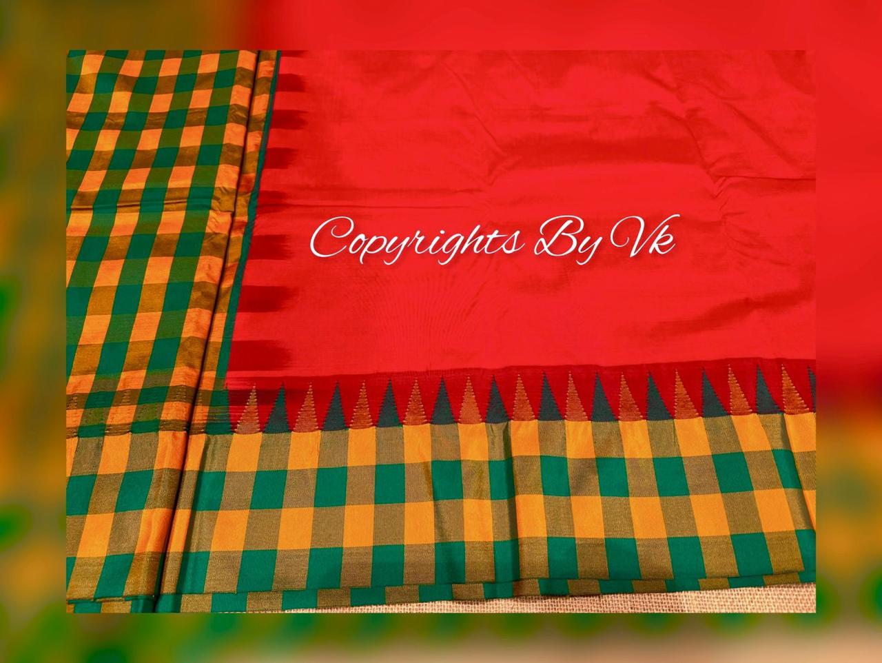 Kanjivaram semi silk checked border saree