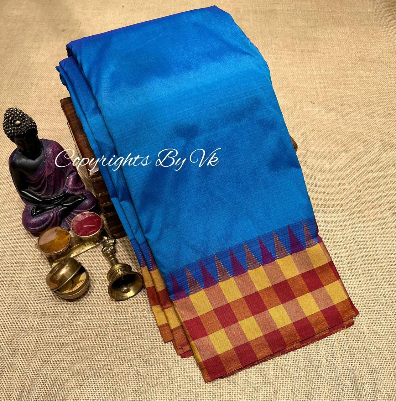 Kanjivaram semi silk checked border saree