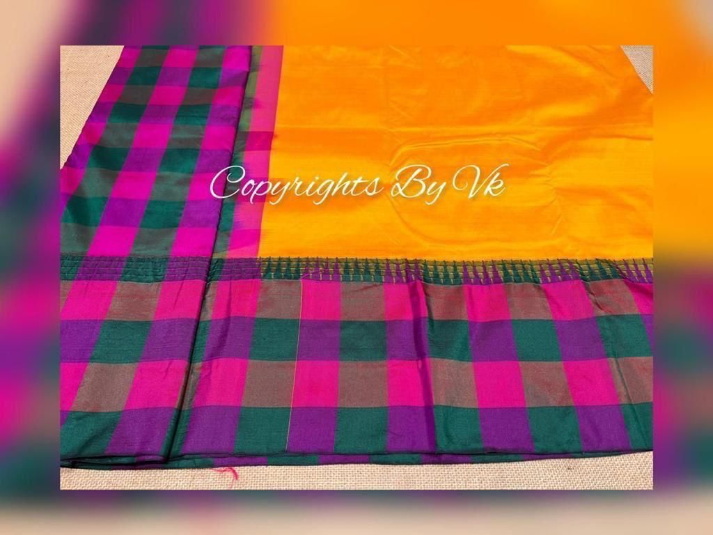 Kanjivaram semi silk checked border saree