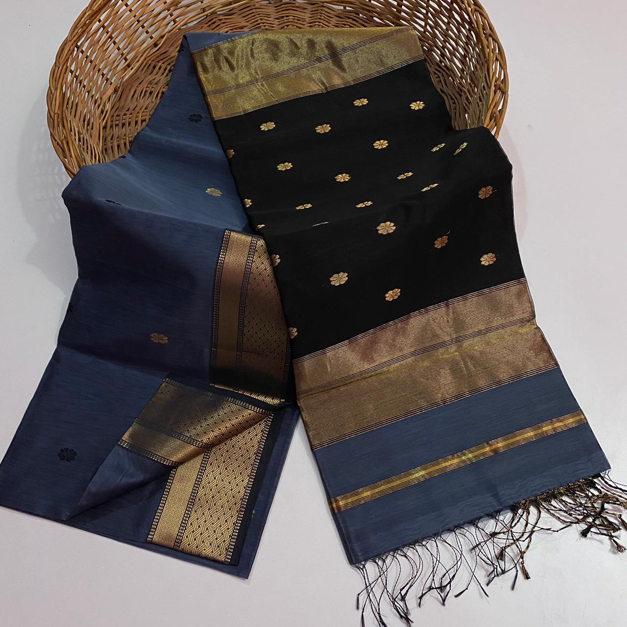 Shop Elegant Blue Maheshwari Silk Cotton Handloom Saree Online