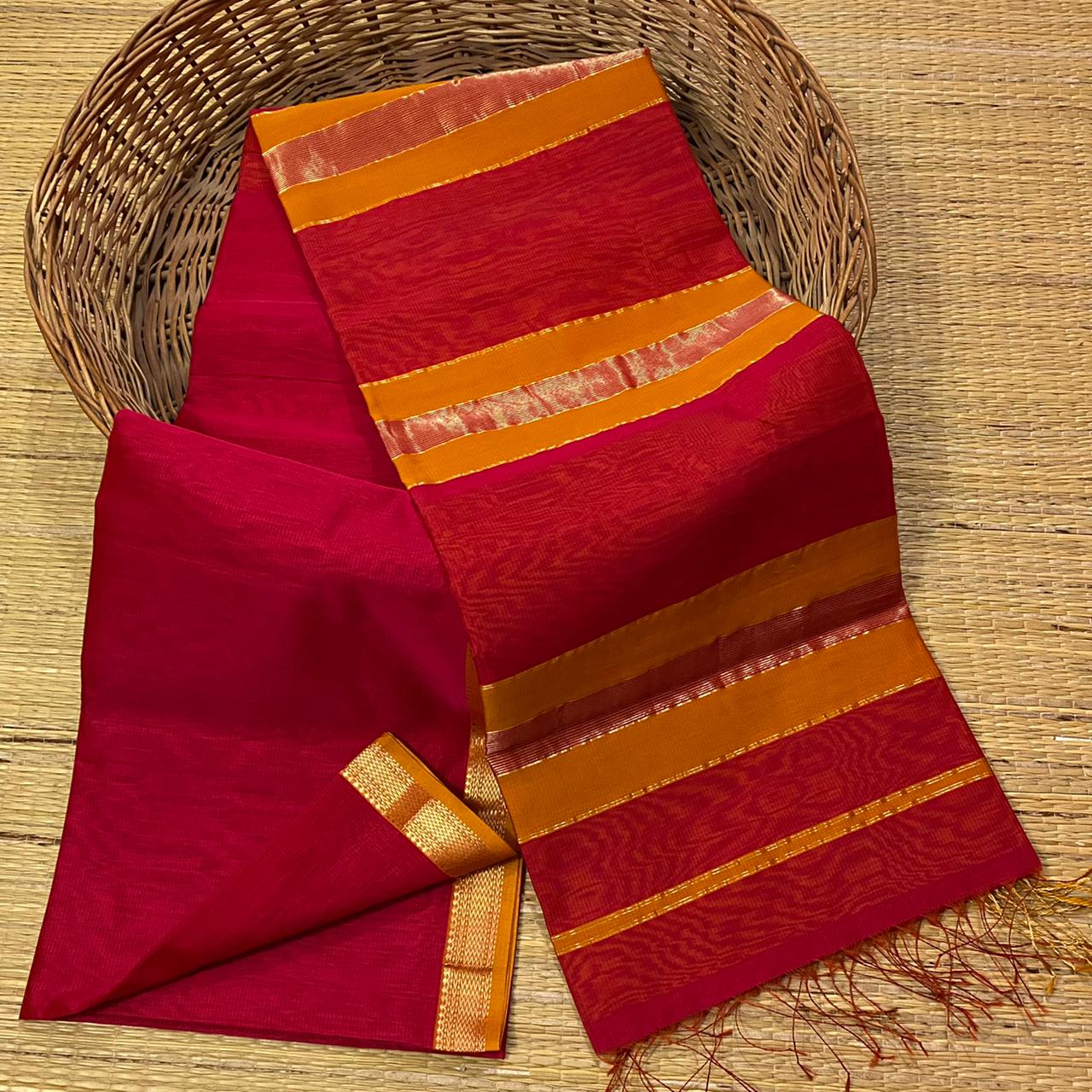 Maheshwari handloom small zari border saree