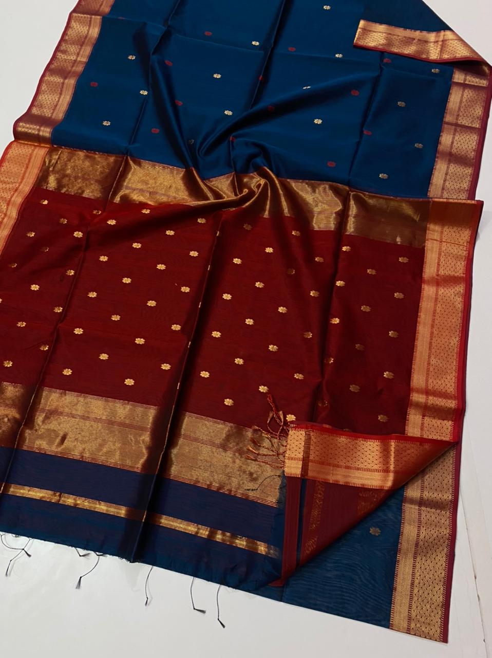 Maheshwari zari border buta saree