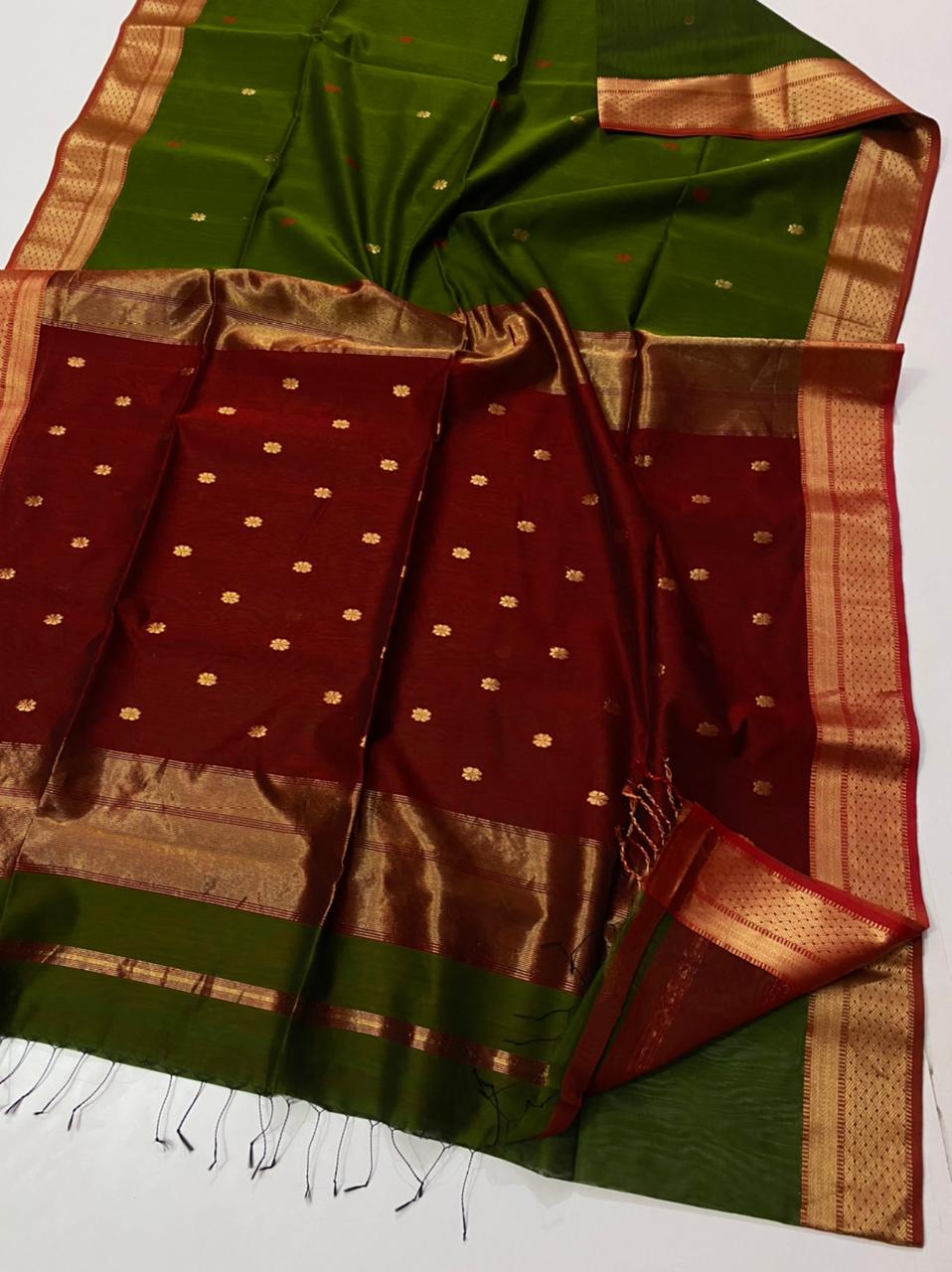 Maheshwari zari border buta saree