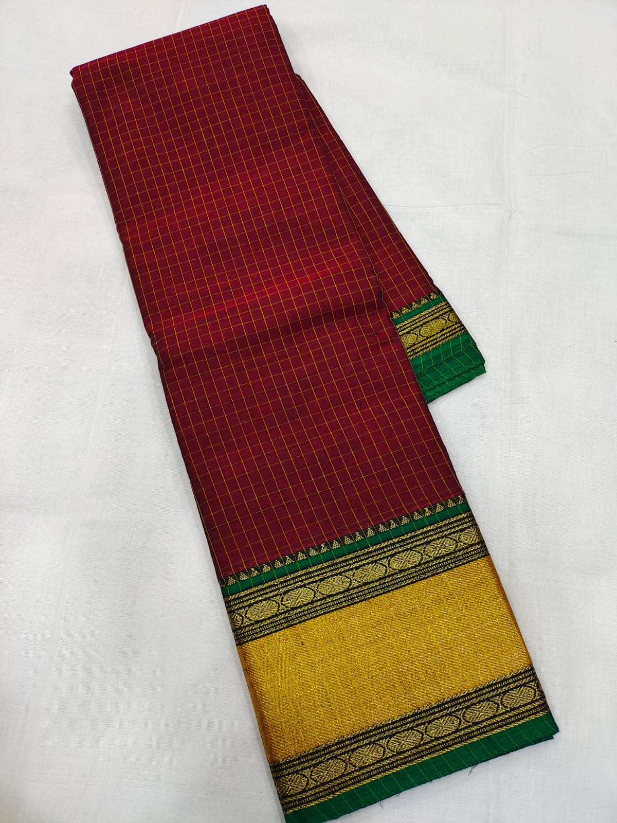 Mangalagiri cotton beautiful mini kanchi zari border check saree - Vannamayil Fashions