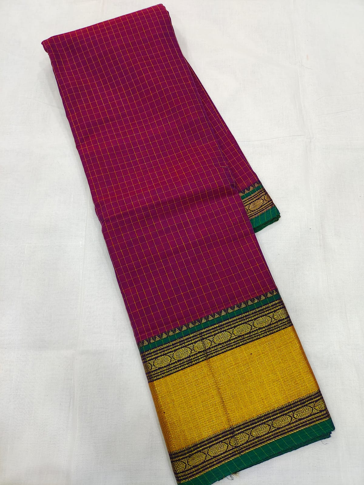 Mangalagiri cotton beautiful mini kanchi zari border check saree - Vannamayil Fashions