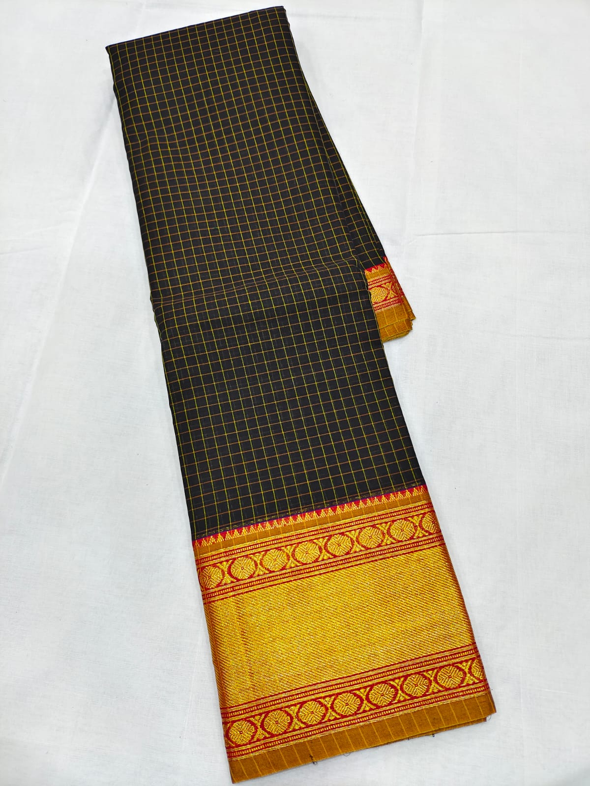 Mangalagiri cotton mini kanchi border small check saree