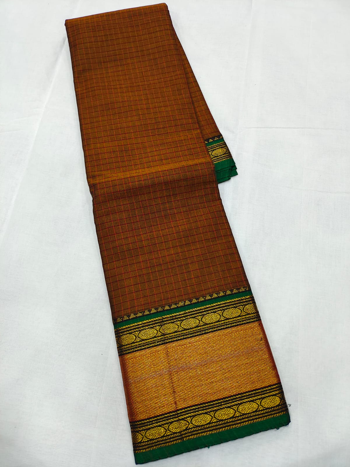 Mangalagiri cotton mini kanchi border small check saree