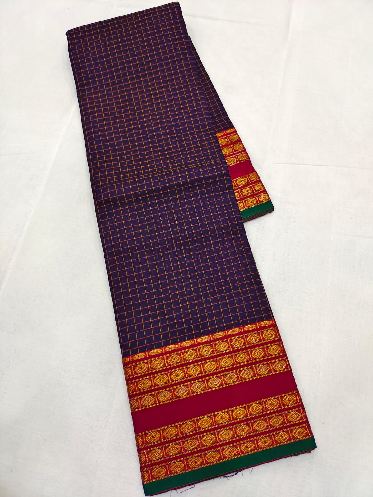 Ilkal Handloom Silk by Cotton Big Checks Chikki Paras Saree - Silkal.in