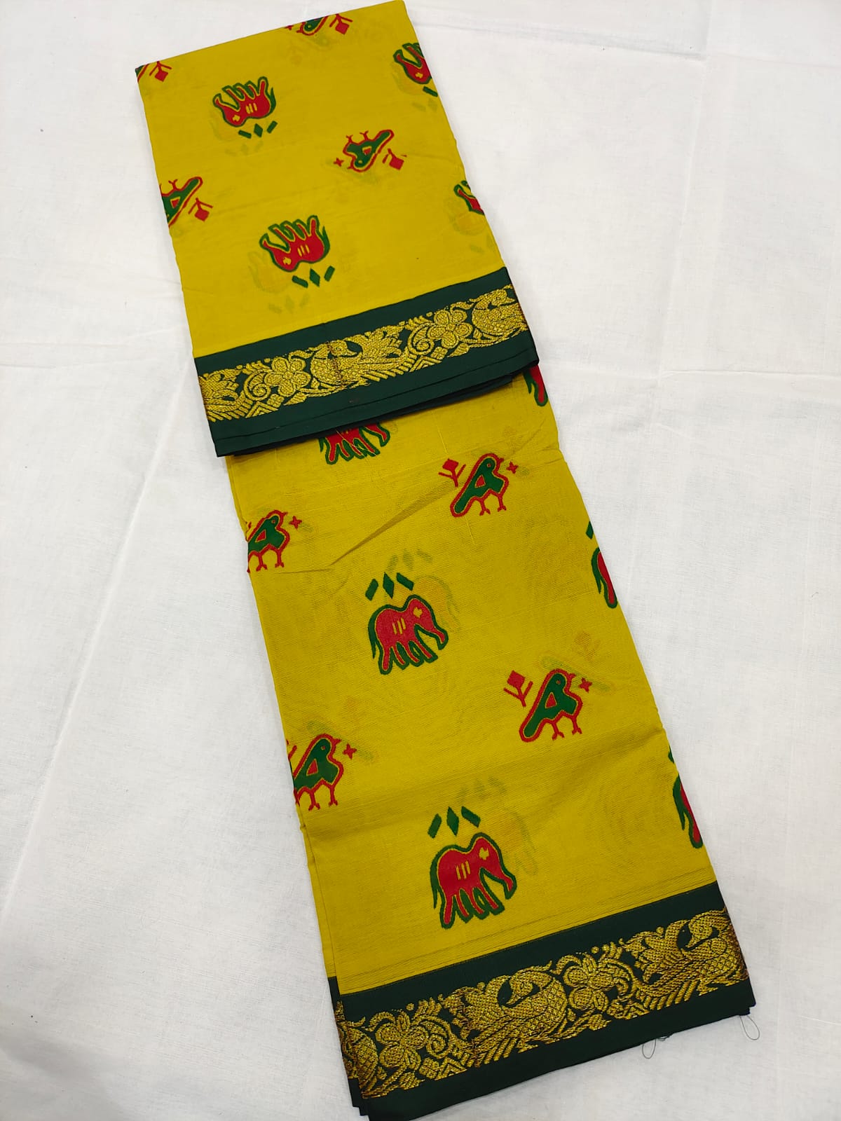 Mangalagiri cotton zari border printed saree